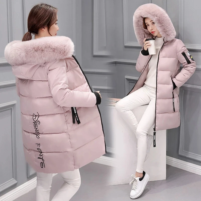 2023 Women Winter Jacket Parka Big Fur Collar Hooded Thick Warm Long Female Coat Casual Outwear Down Cotton Jacket Parkas