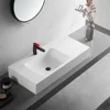 Bathroom Sink, Wall-Mount or On Countertop, 40" with Square Sink and Flat Space, Single Faucet Hole, Solid Surface 4