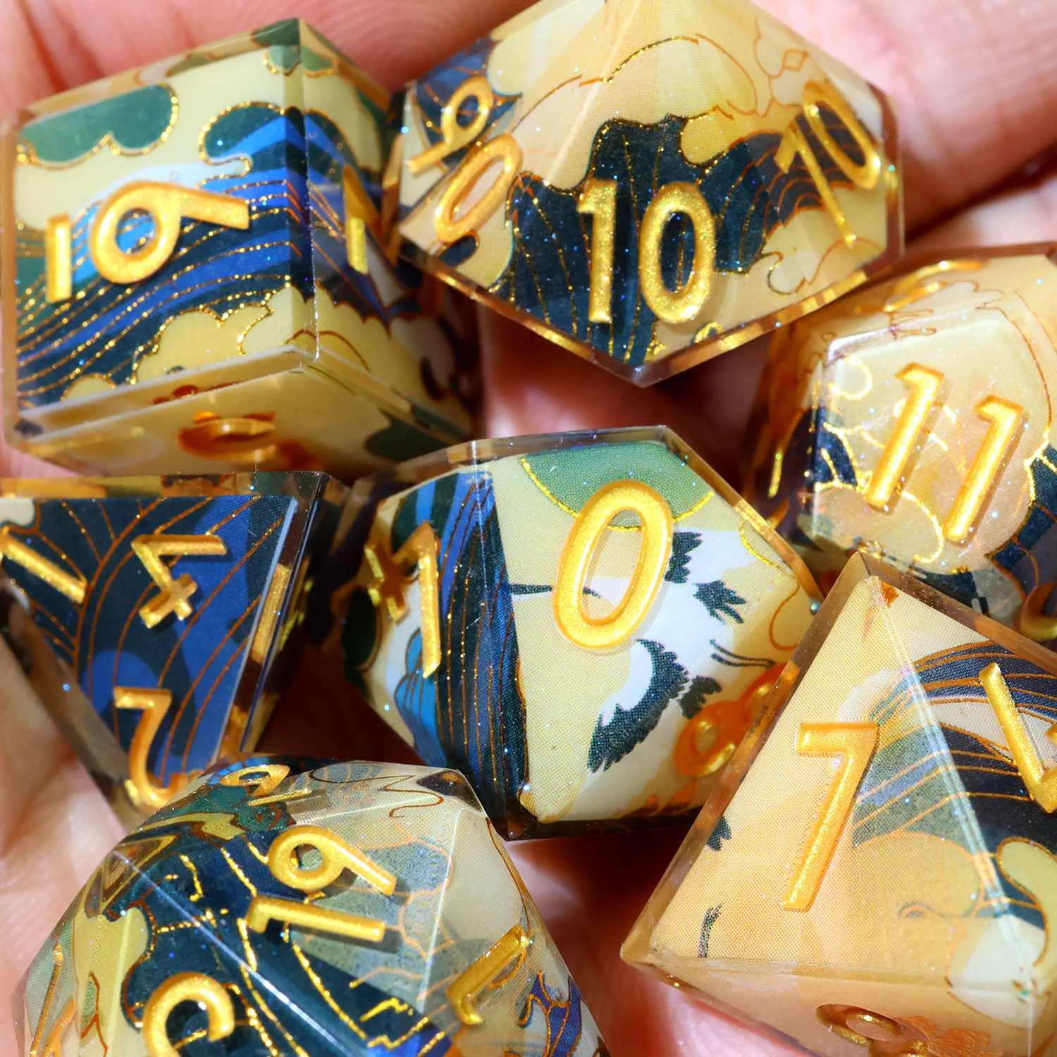 Handmade Enchanted Crane Polyhedral RPG Dice Set Resin DND Dice for Board Games Role-Playing & Tabletop Fun-F9 game dice,dice set