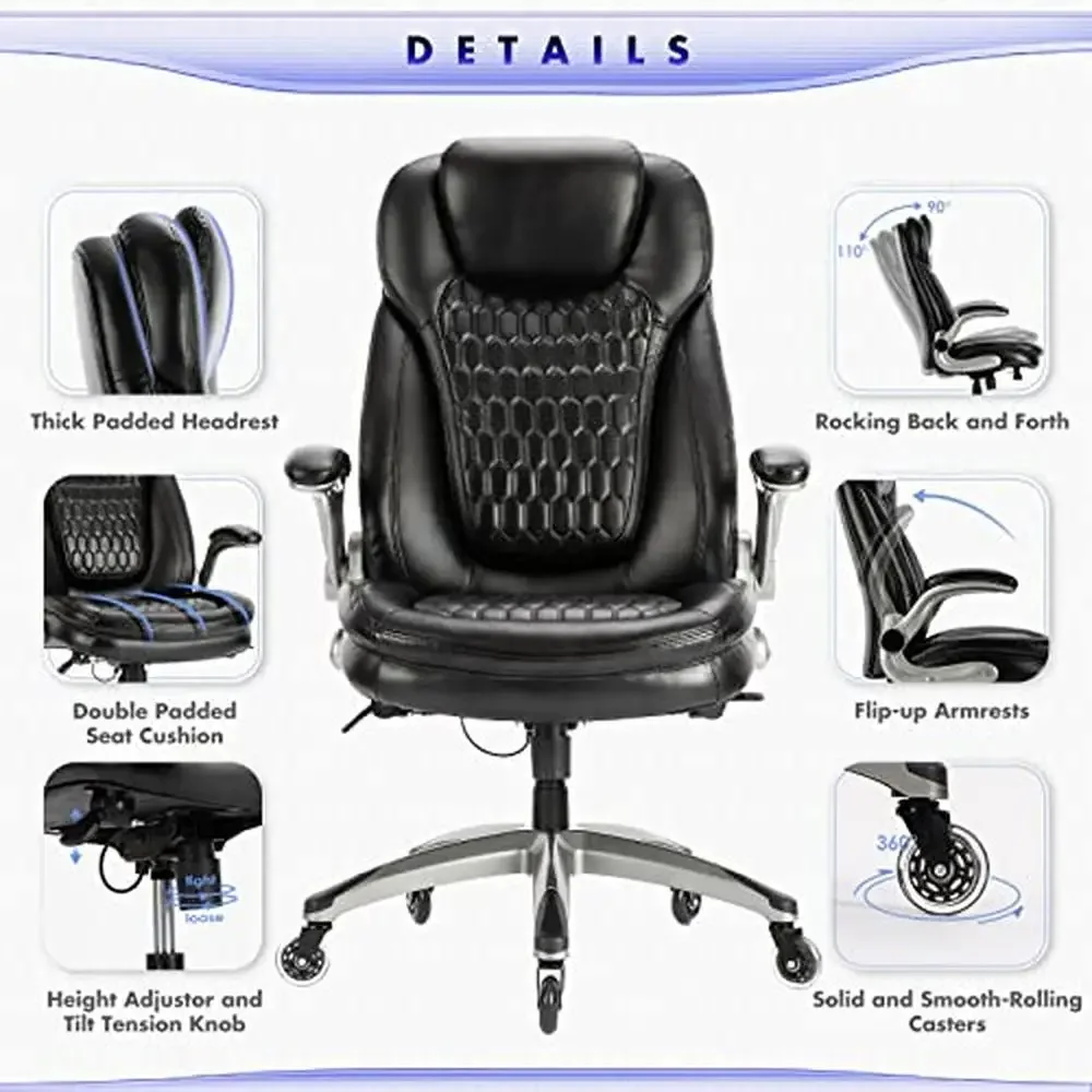 Ergonomic High Back Leather Office Chair with Upgraded Casters-Black Swivel Desk Chair Home Study Meeting Room-Adjustable Height 4
