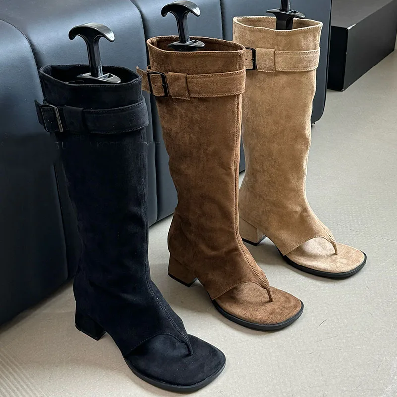 【U LAN】Pin buckle suede flip flops boots Pin buckle suede flip flops boots - ULAN | 60% - Asian
