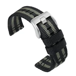 IBENIFIT High Quality Nylon Waterproof Military Sport Watch Strap - 22mm (Black - grey)