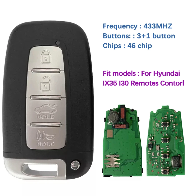 

CN020007 Replacement 4 Buttons Smart Car Key Fob For Hyundai IX35 I30 Remote Control With ID46 Chip 433MHz