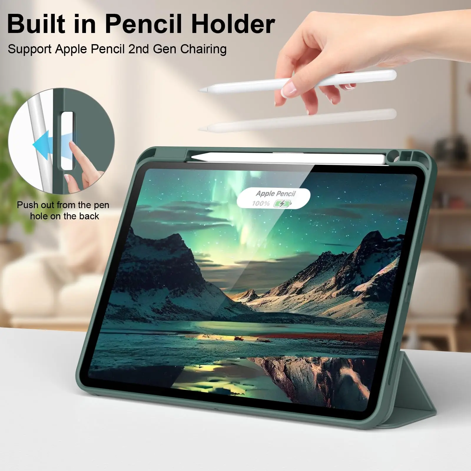 Trifold Stand Flip Cover with Pencil Holder