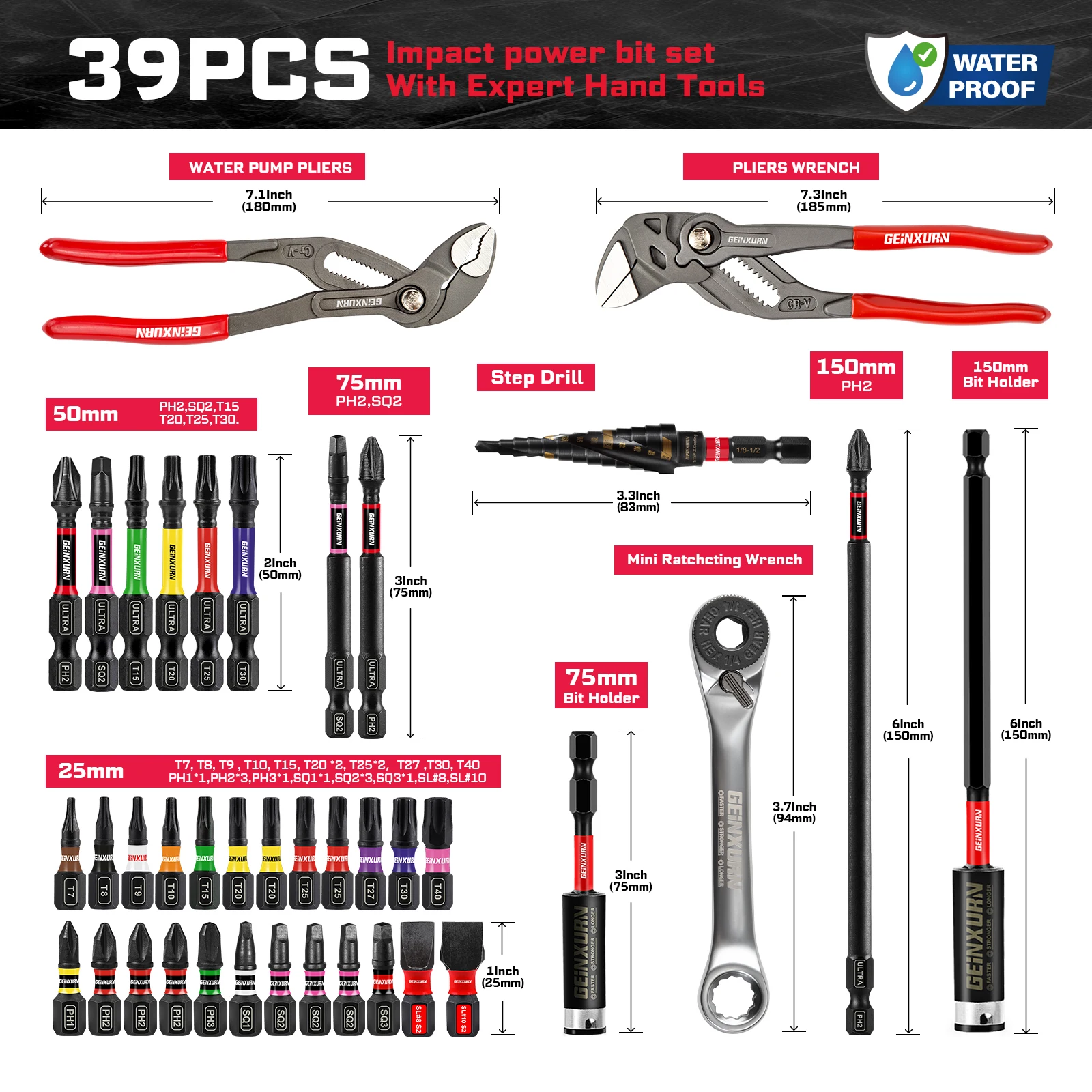 مجموعة أدوات Geinxurn 39 قطعة معبأة مع كماشة مضخة...