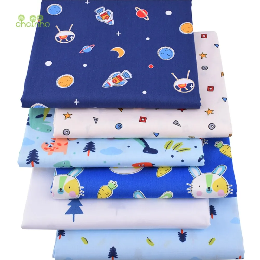 Chainho,Printed Twill Weave Cotton Fabric,DIY Sewing Quilting Material,Patchwork Cloth,Blue Cartoon Series,2 Sizes,15C303