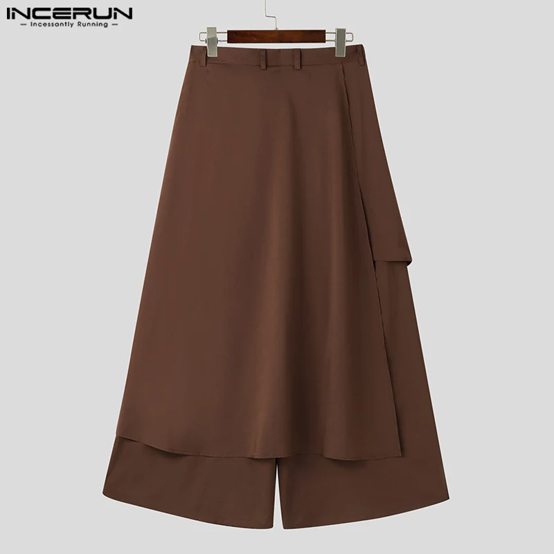 Men Wide Leg Pants Solid Loose Button Joggers Oversize Irregular Trousers Men Streetwear 2023 Fashion Skirts Pants S-5XL INCERUN