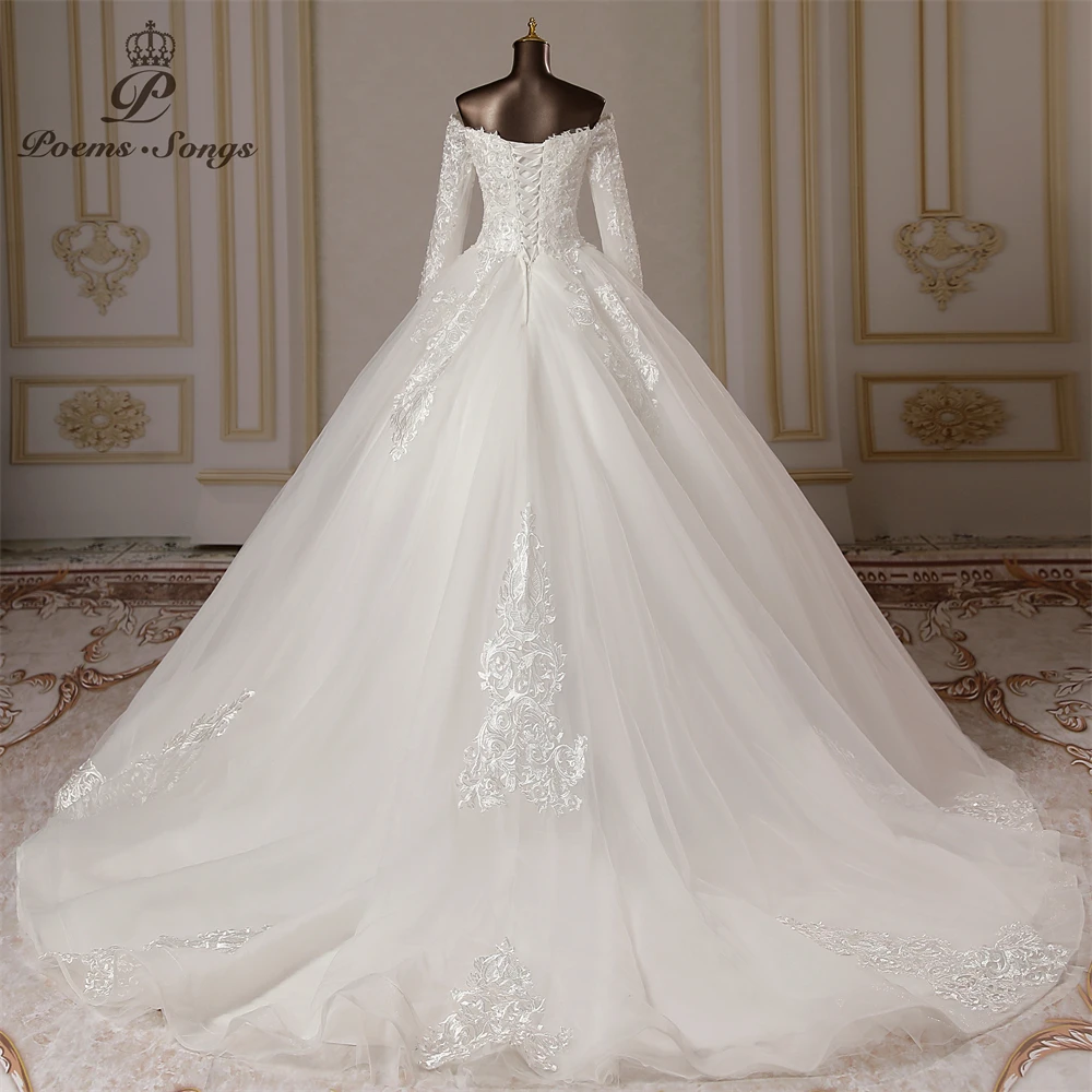 Customized Boat-neck long sleeve wedding dress wedding party dress marriage dress robe de mariee vestidos de novia wedding gowns 5