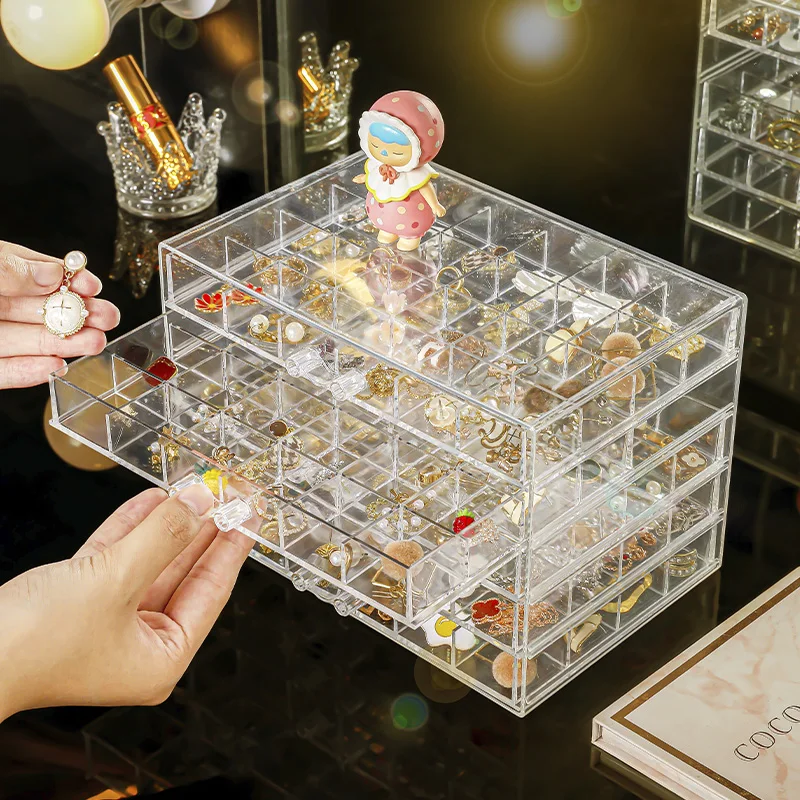 Plastic Jewelry Box Organizer Drawer Jewelry Boxes Storage Women Ring Necklace Bracelet Earrings Transparent Display Accessory