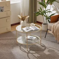 25.6" Round Coffee Table, Transparent Glass Coffee Tables for Living Room, 2-Tier Coffee Table with Storage, Modern Center Table 1