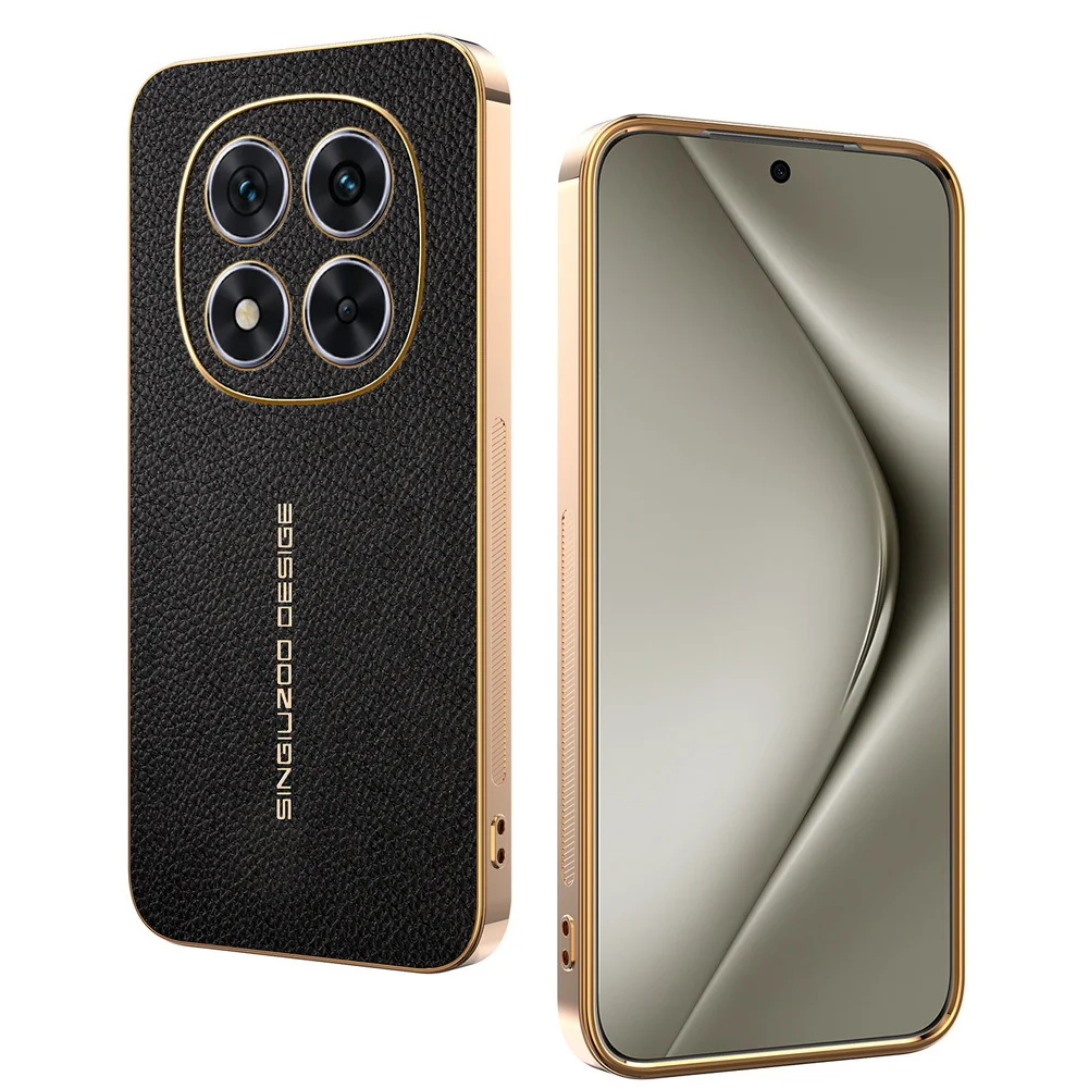 Classic Lychee Leather Electroplated Frame Phone Case Cover