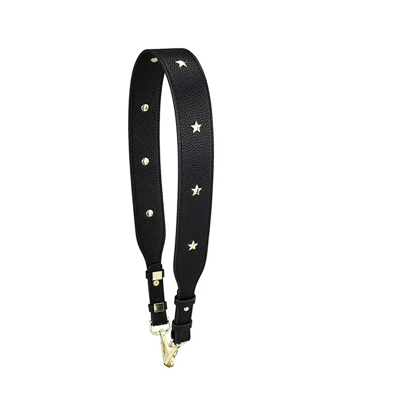Women's Fashion Leather Bag Strap with Star Rivets - Adjustable 4CM Wide Shoulder Handle