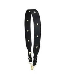 Women's Fashion Leather Bag Strap with Star Rivets - Adjustable 4CM Wide Shoulder Handle - Gold hanger (Black lychee)