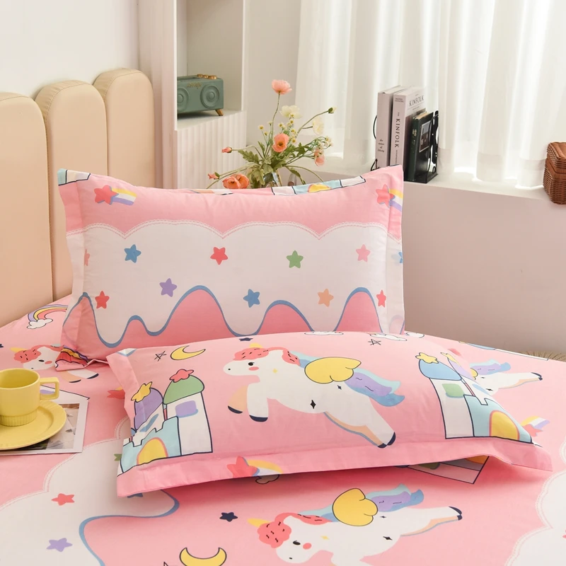 Cartoon Unicorn Printed Cotton Fitted Sheet 3 Pieces Bedding Set for Children's Girls Bed Cover Pink Non-slip Mattress Protector 6
