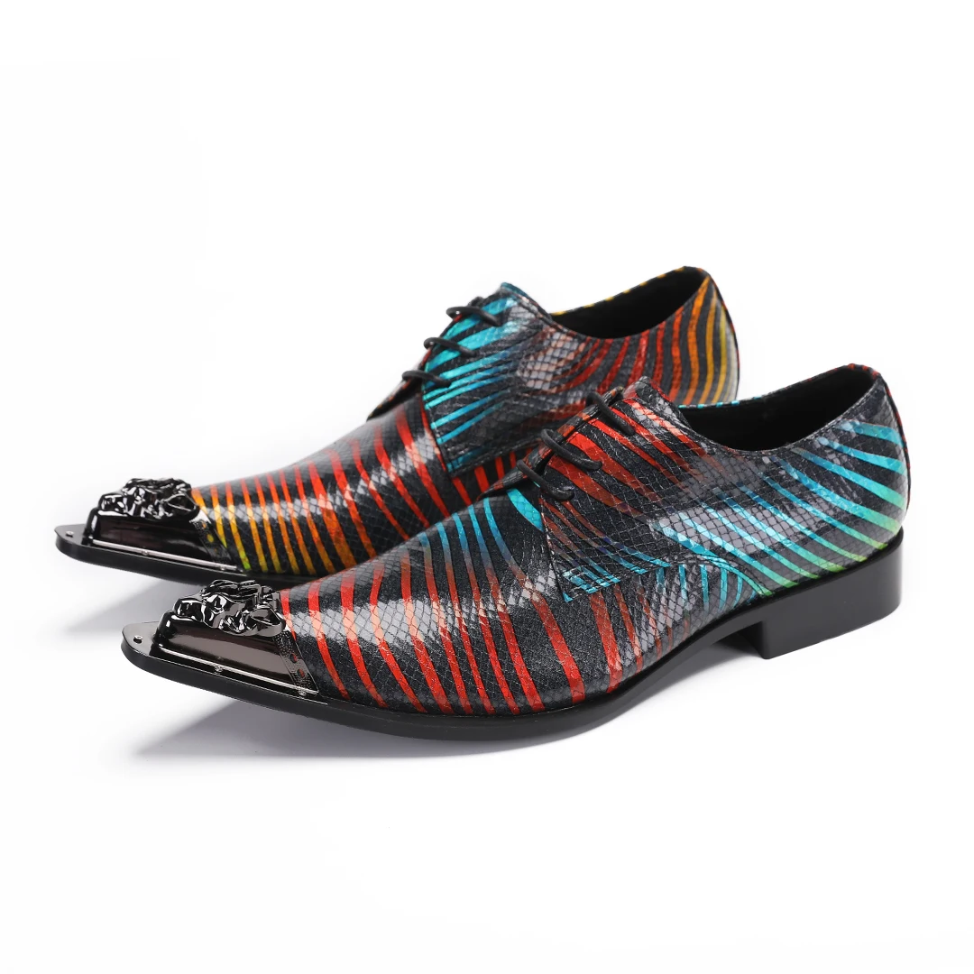 Men's Multicolor Leather Business Casual Metal Pointed Toe Rivet Loafers Shoes main image 0
