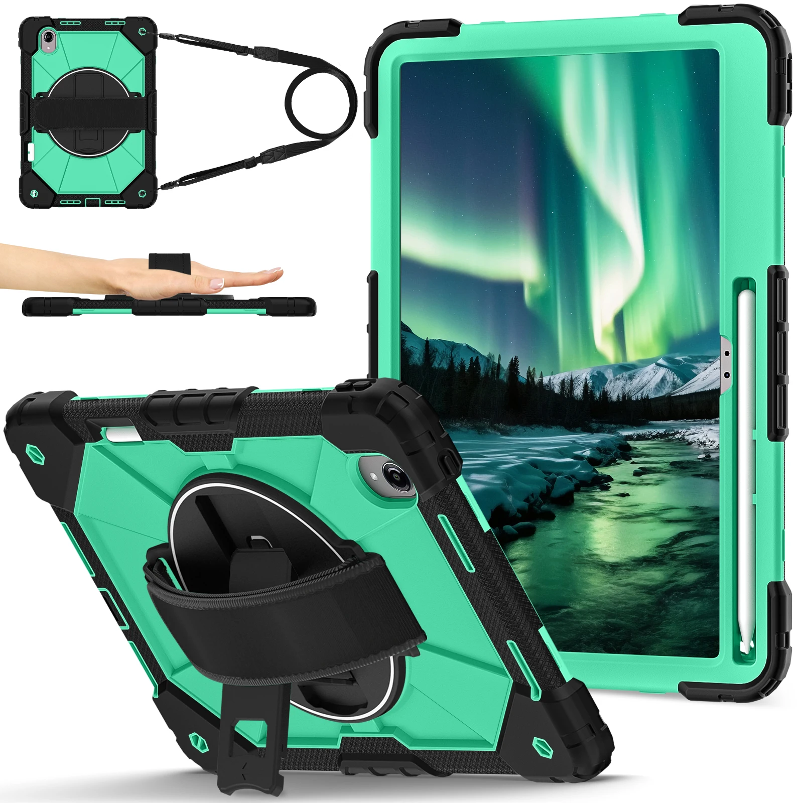 Shockproof 13 Tablet Case with 360° Rotation Stand and Shoulder Strap