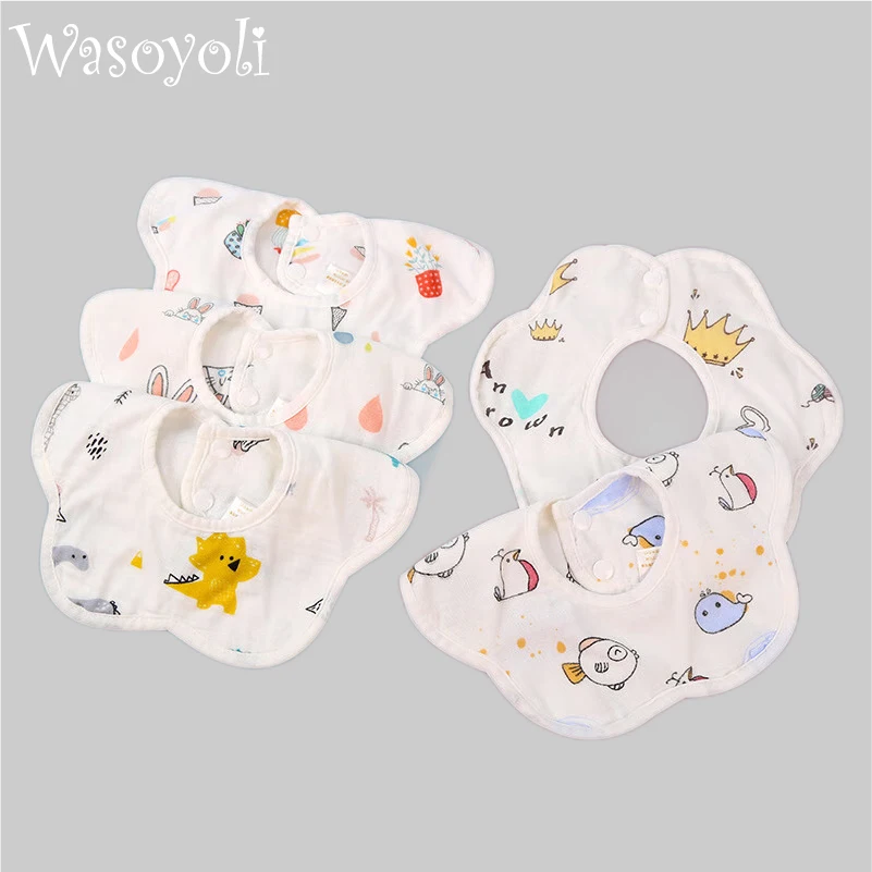 

1 Piece Wasoyoli Flower Bib 4 Layers Waterproof Burp Cloths 26*29CM Colorful 100% Muslin seersckuer Cotton Printed Infant Bib