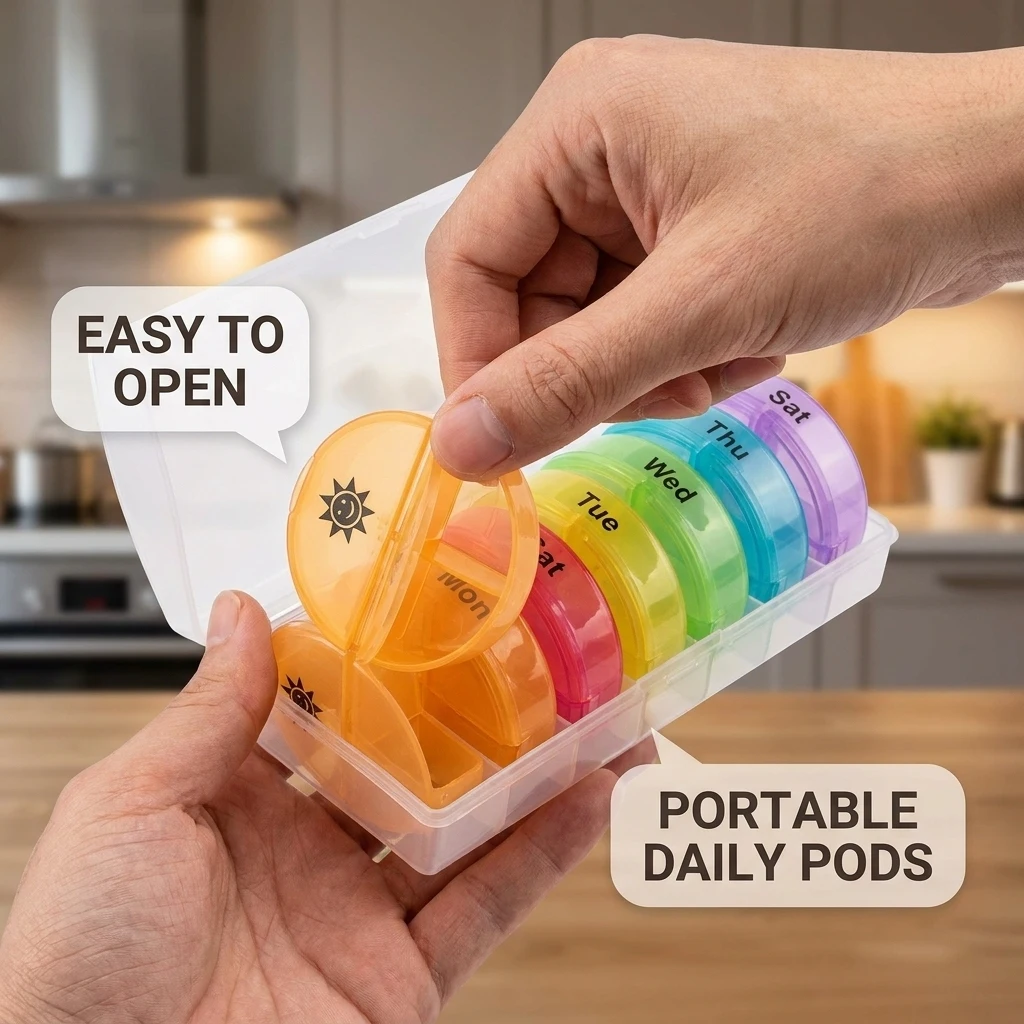 Bi-Daily Pill Organizer: Secure 7-Day Easy-Open Medication Box with Dual Protection