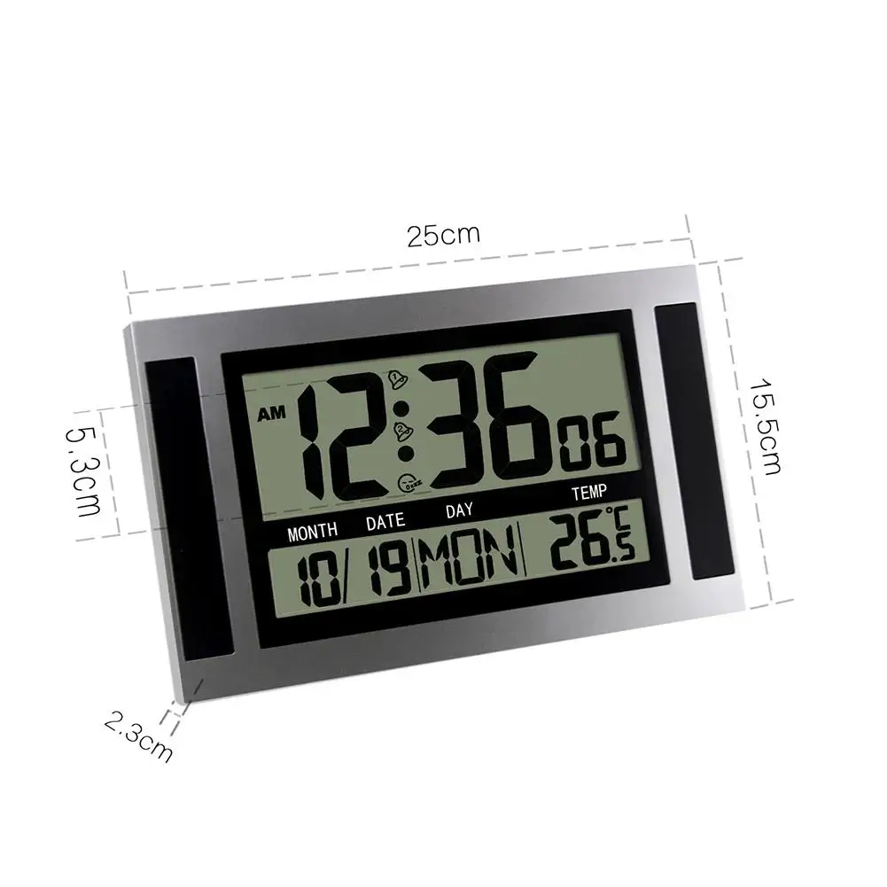 Alarm Clock 12/24 Hour Battery Operated Self-Setting Wall Desk Bedroom Clock Bedside Digital Calendar