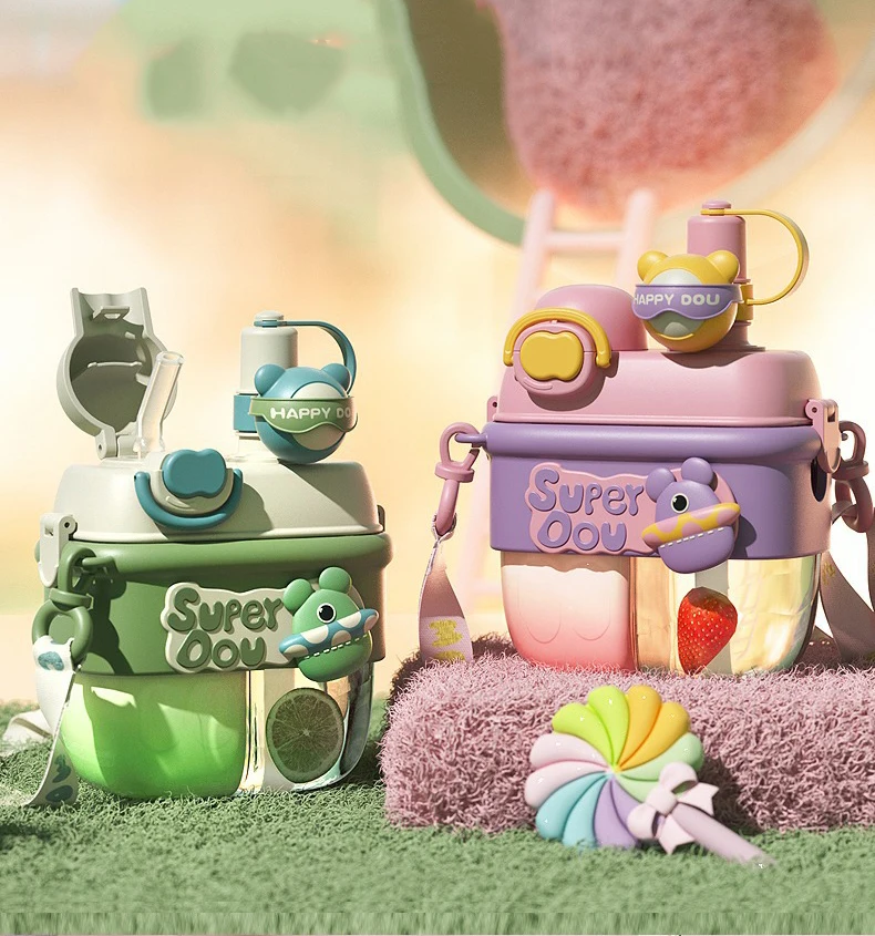 Doll Magic Double Fight Cup With Straw One-Click Press Ptcg Material Safe To Drink Cute Style - 500Ml