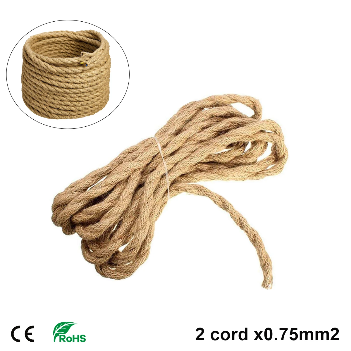 สายไฟฟ้า2คอร์0.75mm ² สำหรับงานประดิษฐ์ผ้าลินินสายผ้าทอปลอกทองแดงแบบบิดเกลียวสำหรับงานประดิษฐ์ 1