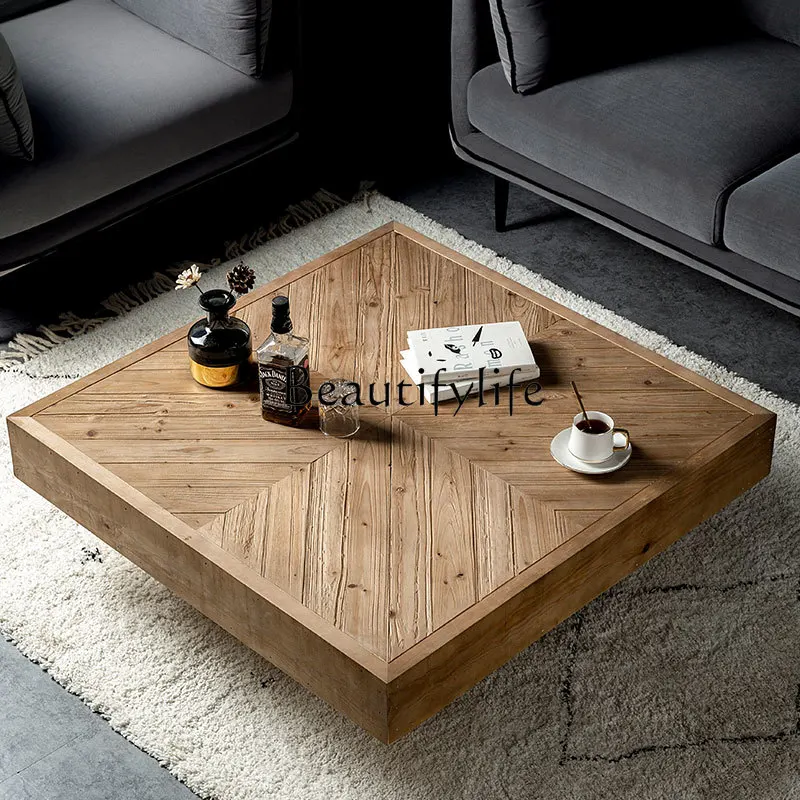 

American Designer Retro Iron Art Solid Wood Tea Table Nordic Living Room Small Apartment Square