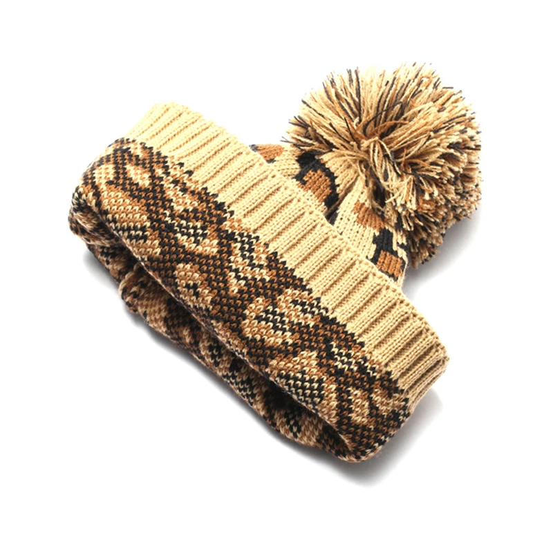 4 Color Knitted Leopard Beanies Skully Trendy Warm with Pompom Fur Pom Pom Print Winter Hat For Women Fashion Gift 6