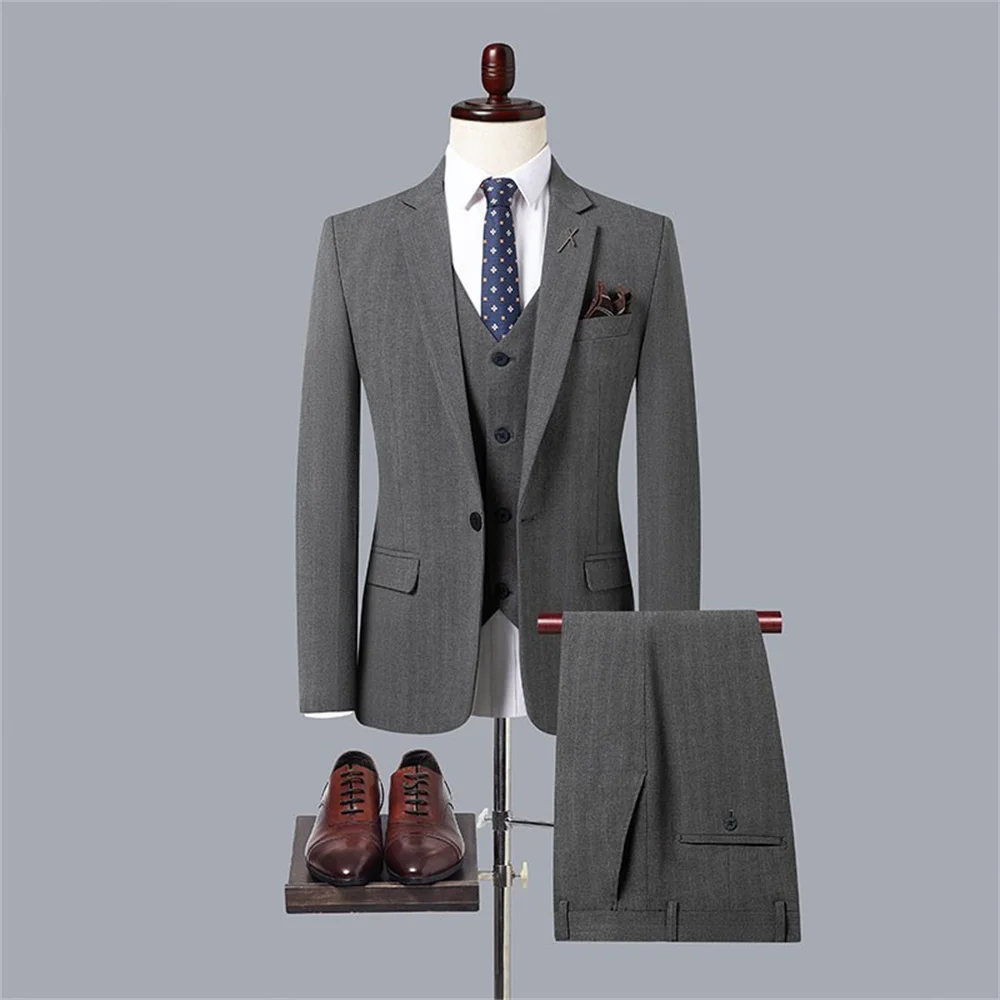 Elegant Male Suit 2023 New in Men's British Stripes Jacket Pants Vest Casual Formal Workwear Groom Wedding Suit Social Tuxedo