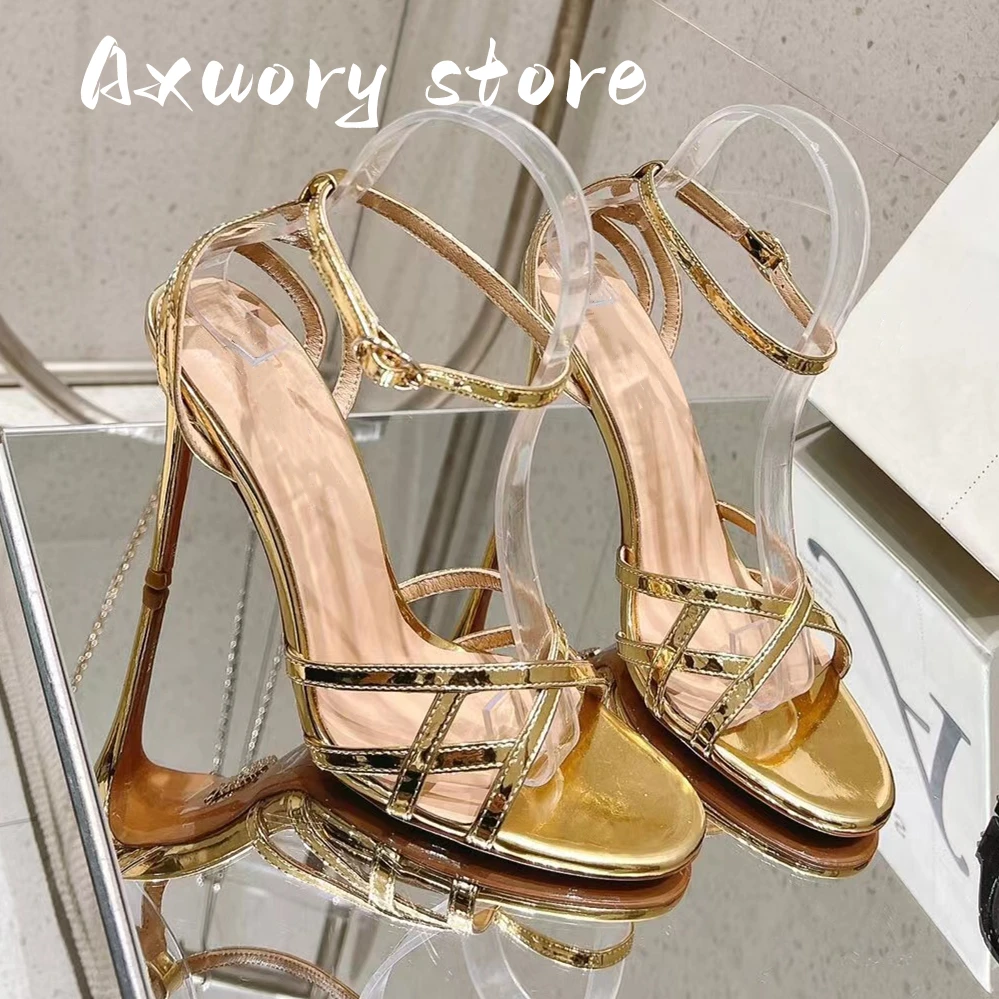 

2023 New Women's High heeled Sandals Patent Leather Cowhide Material Versatile Dinner Wedding Summer Style