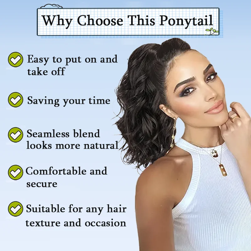 Synthetic Black Ponytail Extension 12 Inch Short Curly Wavy Drawstring Ponytail Clip In Ponytail Hair Accessories For Women 1PCS