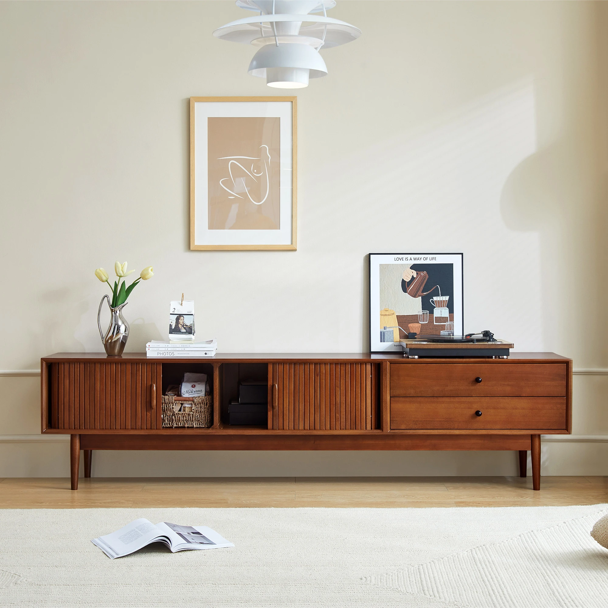 

Living Room Solid Wood Coffee Table TV Cabinet Combination TV Series Cabinet Japanese Style Integrated Wall Multi-Functional