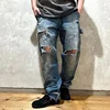 High Street New Saint Jeans Pants Men Woman 1:1 Casual Washed Hole Old Loose Blue Trousers Graffiti Vintage Best Quality 3