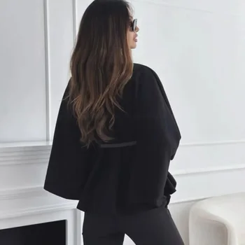 HXAO معطف نسائي قصير معاطف الرأس للنساء حزام فو الصوف ويمزج معاطف الخريف الشتاء الصلبة معاطف أنيقة عباءة سترة السيدات 4