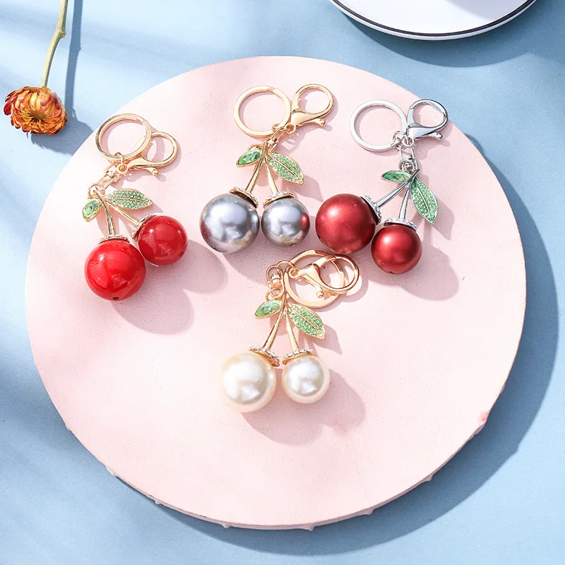 

Pearl and Cherry Metal Keychain Celebrity Same Style Fruit Hanging Decoration Women's Auspicious Gifts Crystal Elegant