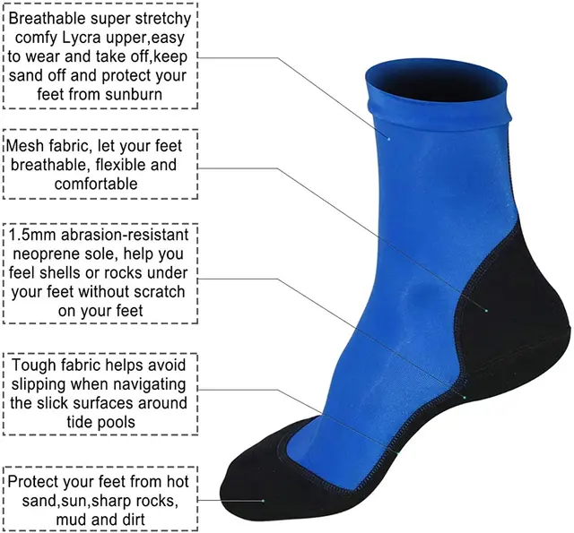 Neoprene Fin Socks for Sand Beach Volleyball Soccer Thin Polyester Uppers 1.5mm Neoprene Soles Sun Protection Water Shoes 4