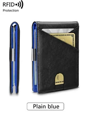 Minimalist RFID Blocking Ultra - Thin Men's Wallet with Double Fold and 12 Card Capacity (QB345 - Plainblue)