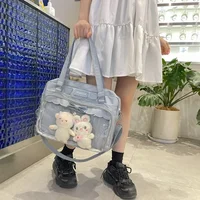 Japanese Cute Transparent Canvas Itabag Fashion Girls One Shoulder Bag Student Personality Crossbody Bag with Badge Doll Ita Bag 1