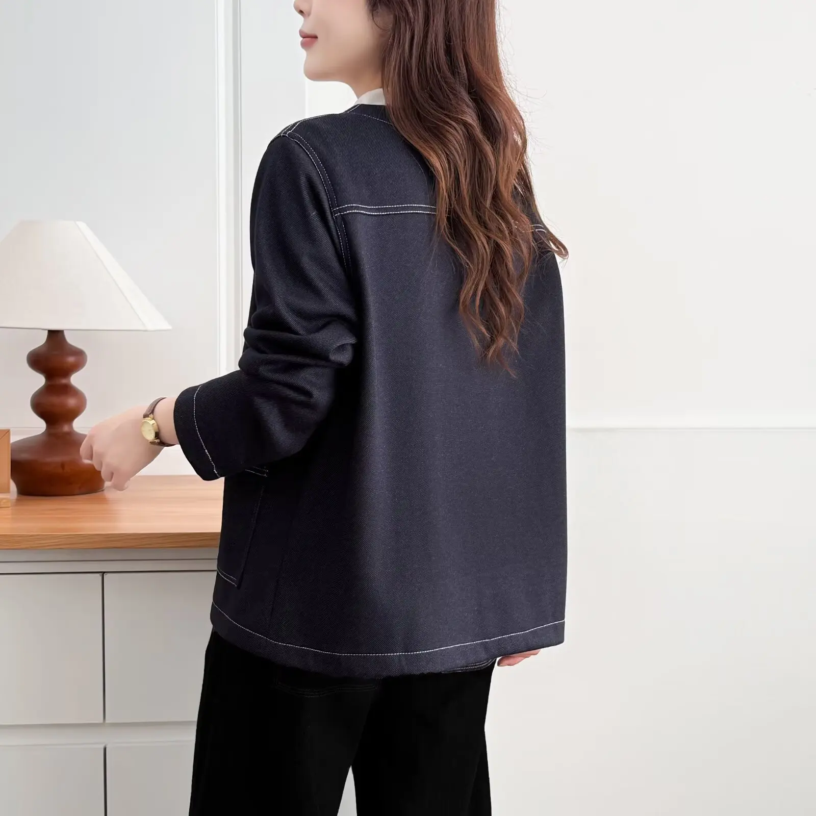 XXXXL Fashion Plus Size Women's Denim Jacket 2025 Autumn Winter New Style Simple Fleece And Thickened Warm Shirt Coat 980