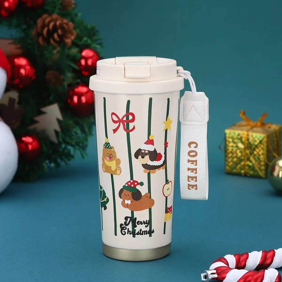 Christmas Gift for Couple 316 Stainless Steel Thermos Cute Insulated Coffee Tumbler Coffee Cup Large Capacity Travel Mug for Her