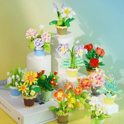 Flower Bouquet Bonsai Eternal Plastic Plant Building Blocks Micro Model Tulip Daisy Toys For Kid Birthday Gifts Home Decoration