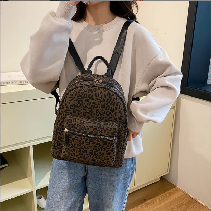 New Women's Korean Fashion Leopard Canvas Backpacks Large Capacity Casual Travel Shoulder Bags Totes School Bag Knapsack 5