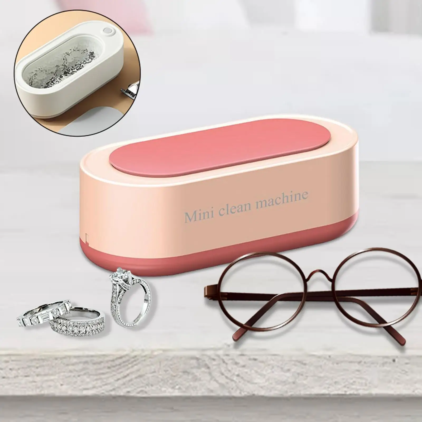 Portable Ultrasonic Jewelry Cleaner USB Rechargeable Glasses Cleaning Machine for Jewelry Dentures Coins Razors Ring