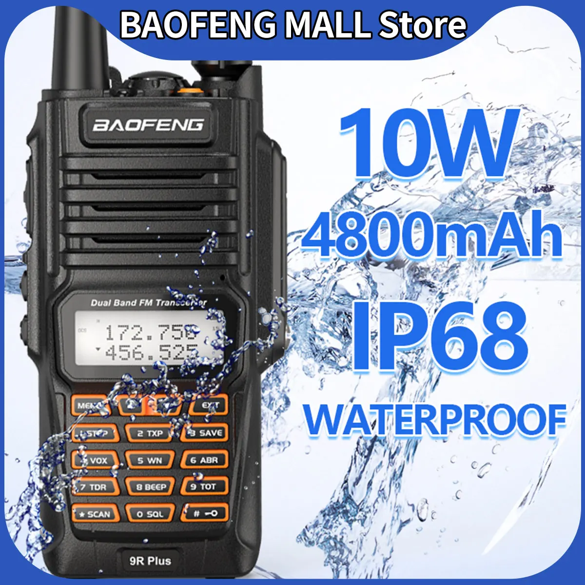 

Hot Baofeng UV-9R Plus IP68 Waterproof Walkie Talkie 10W Long Range Powerful Radio VHF/UHF Portable Ham UV9R hunting
