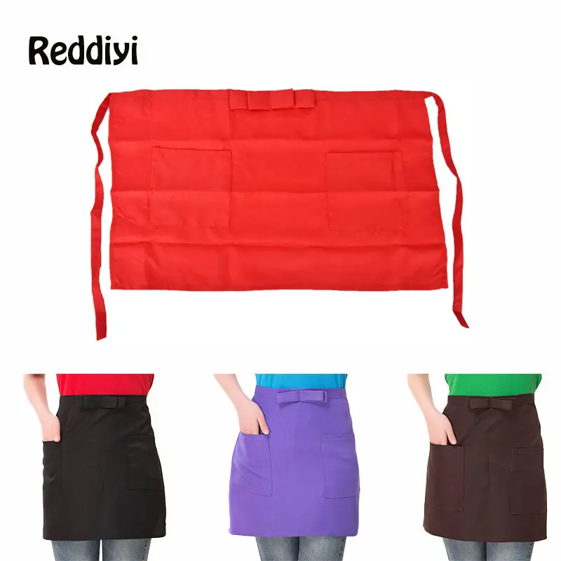 Cook Apron for Women Restaurant Kitchen Work Aprons Cafeteria Cooking Pinafore Catering Waiter Purple Double Pocket Pinafore nail polish lipstick kitchen 53 65cm cotton linen aprons bibs household cleaning pinafore for women home cooking picnic