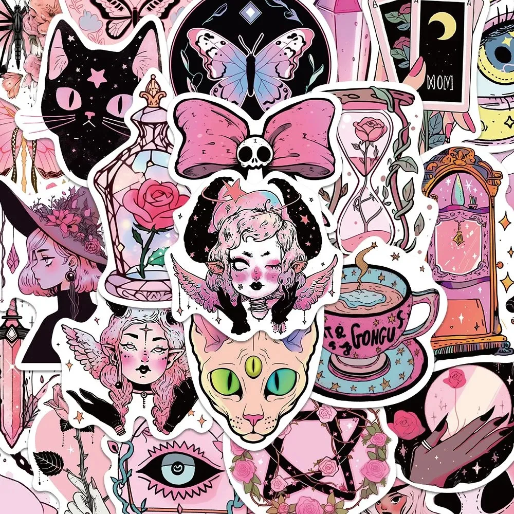 

10/30/50pcs Cute Pink Witchy Magic Gothic Stickers Apothecary Tarot Witch Cartoon Decal Graffiti Laptop Car Cool Sticker Kid Toy