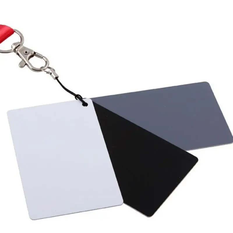 Pocket-Size 3-in-1 Digital Photography Exposure Card with Neck Strap White Black Grey Balance 18% Gray Card for Color Control