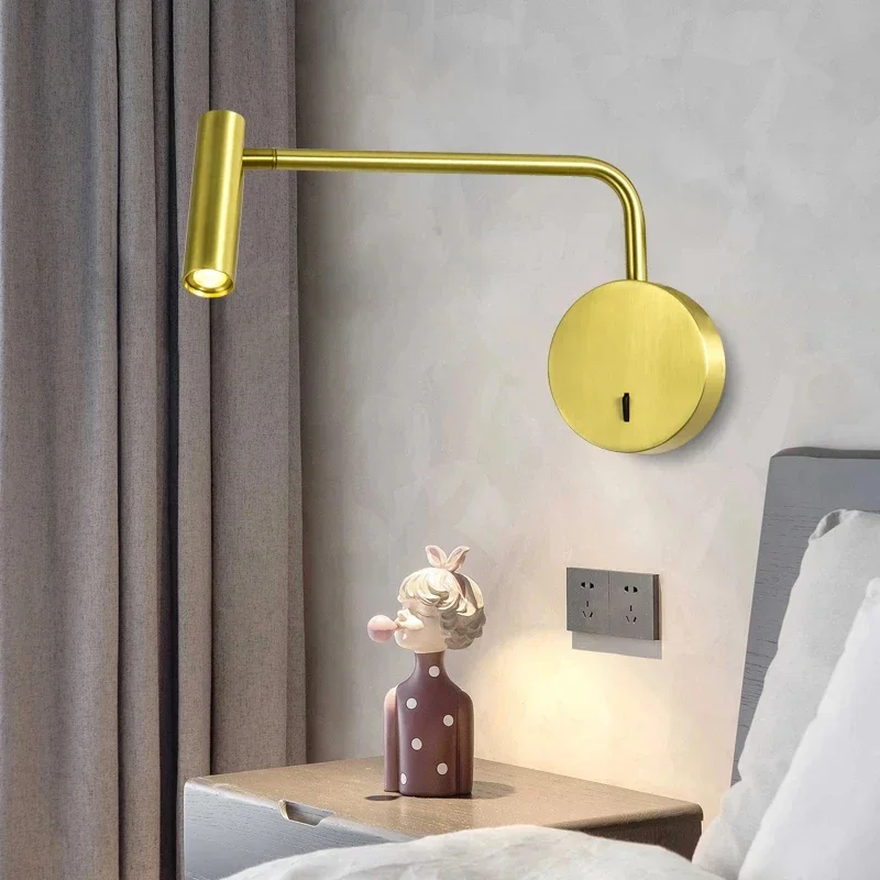 

Modern LED Wall Lamps With Switch LED Reading Light Rotation Gold Wall Lamp Living Room Indoor Lighting Bedside For Bedroom Lamp
