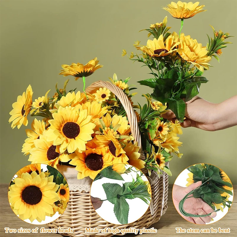 1 Bund 13 Köpfe künstliche Sonnenblumen 30 cm Sträucher gefälschter Blumenstrauß für Garten, Zuhause, Zimmer, Hochzeit, Café, Geschäft, Party-Dekoration – Detail 5