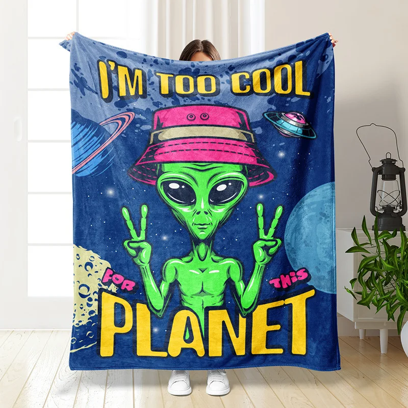 

Alien Flannel Fleece Blanket Halloween Decor Bedroom Warm Comfortable Sofa Plush Throw Blankets Funny Camp Picnic Quilt