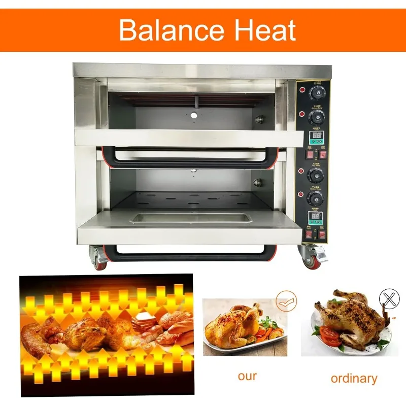 INTSUPERMAI Commercial Pizza Oven Electric Oven Double Deck Convection Oven 6400W 220V Commercial Cooker 6